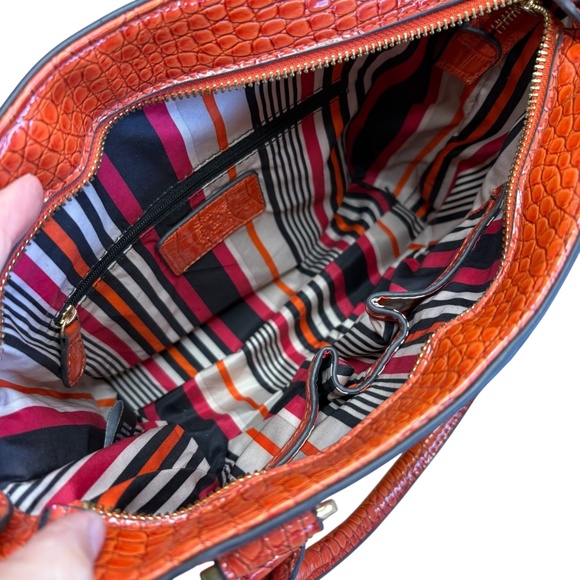 Anne Klein Faux Croc Embossed Tote Bag Orange Shoulder Purse Gold Hardware - Picture 12 of 16